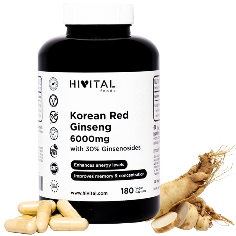 ▷ Panax Ginseng Rojo Coreano 6000 Mg | 180 Cápsulas Veganas