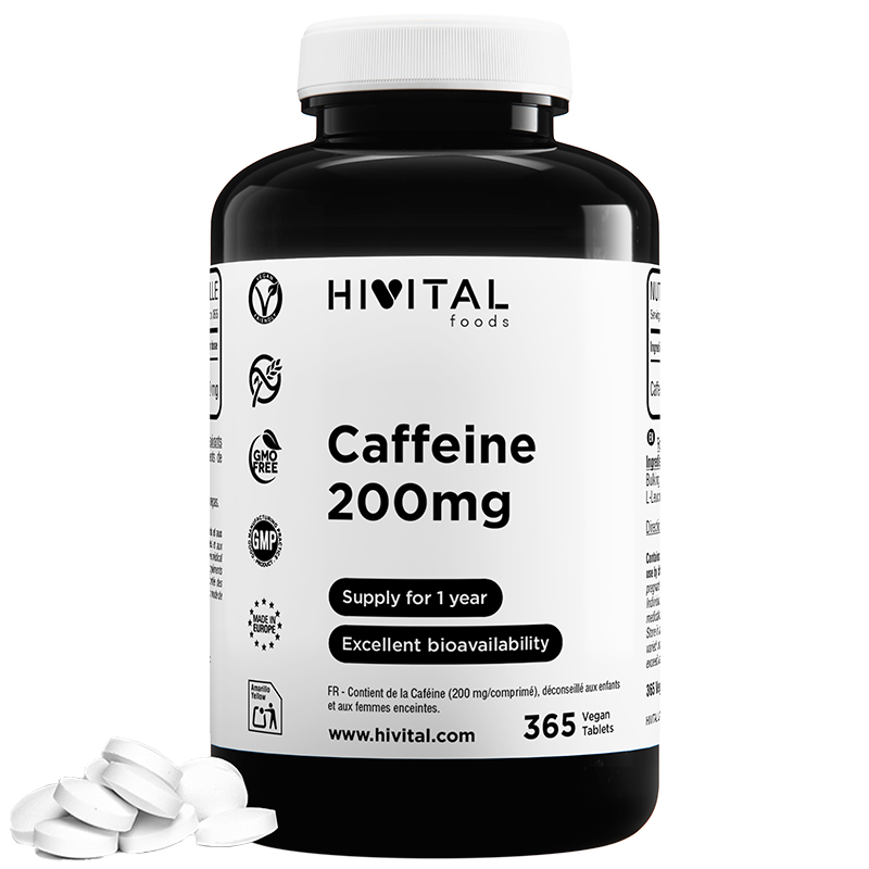 ▷ Cafeína Anhidra Pura 200 mg | 365 comprimidos veganos